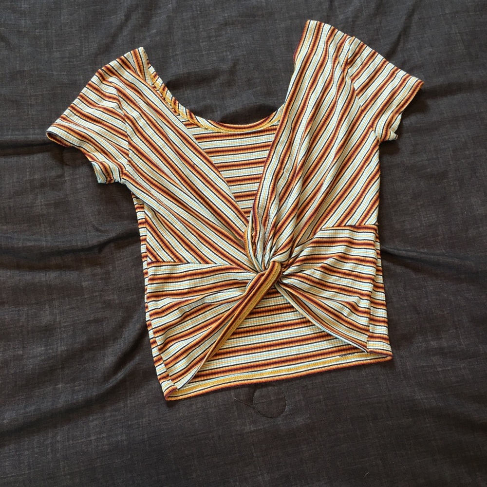 Almost Famous Horizontal Stripe Cropped Reversible Top Short Sleeve Ribbed